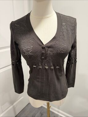 NWOT Vintage Etincelle Couture Paris Women's Textured V-Neck Knit Top - Charcoal